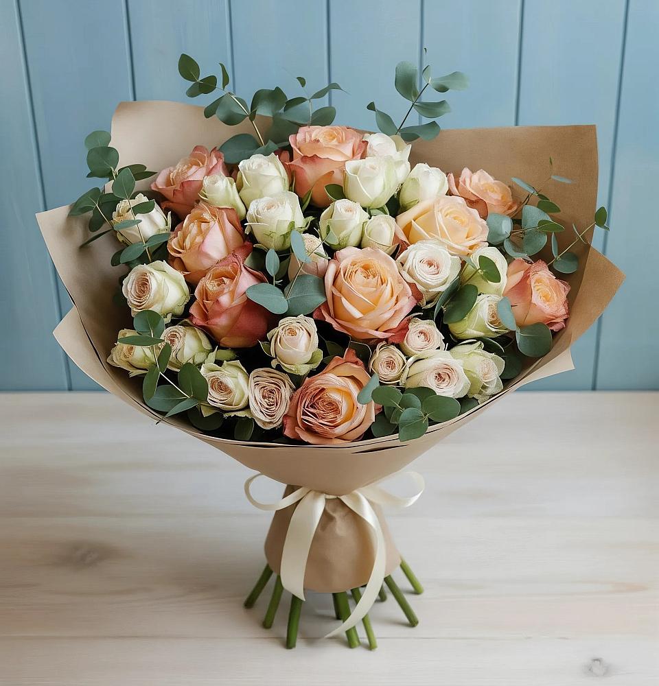 Букет цветов из: Альстромерии и Розы в Каче