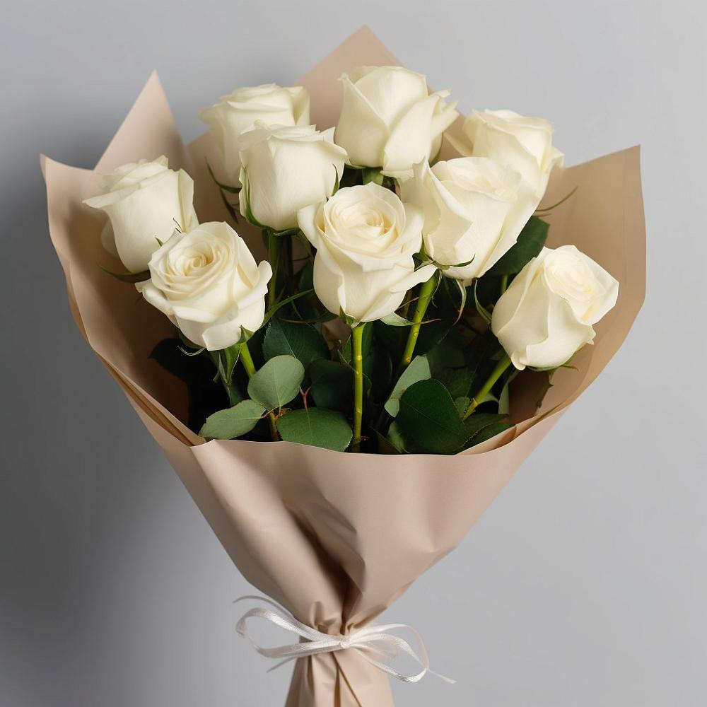 Букет 9 Белых роз Эдлесс Лав в Каче