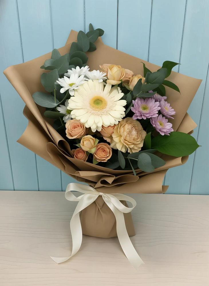Букет цветов из: Герберы и Хризантемы в Каче
