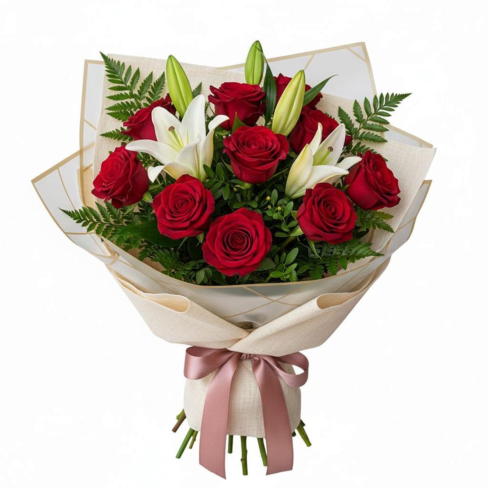 Букет цветов из: Лилии и Розы в Каче