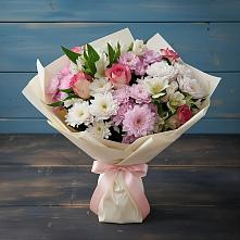 Букет цветов из:  Хризантемы, Альстромерии и Розы #REPLACE_PRED# Каче