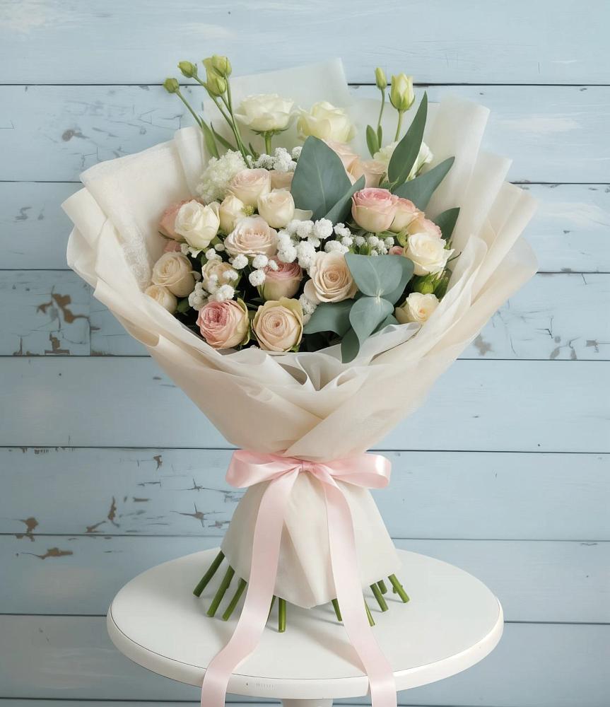 Букет цветов из: Розы и Лизиантусы в Каче