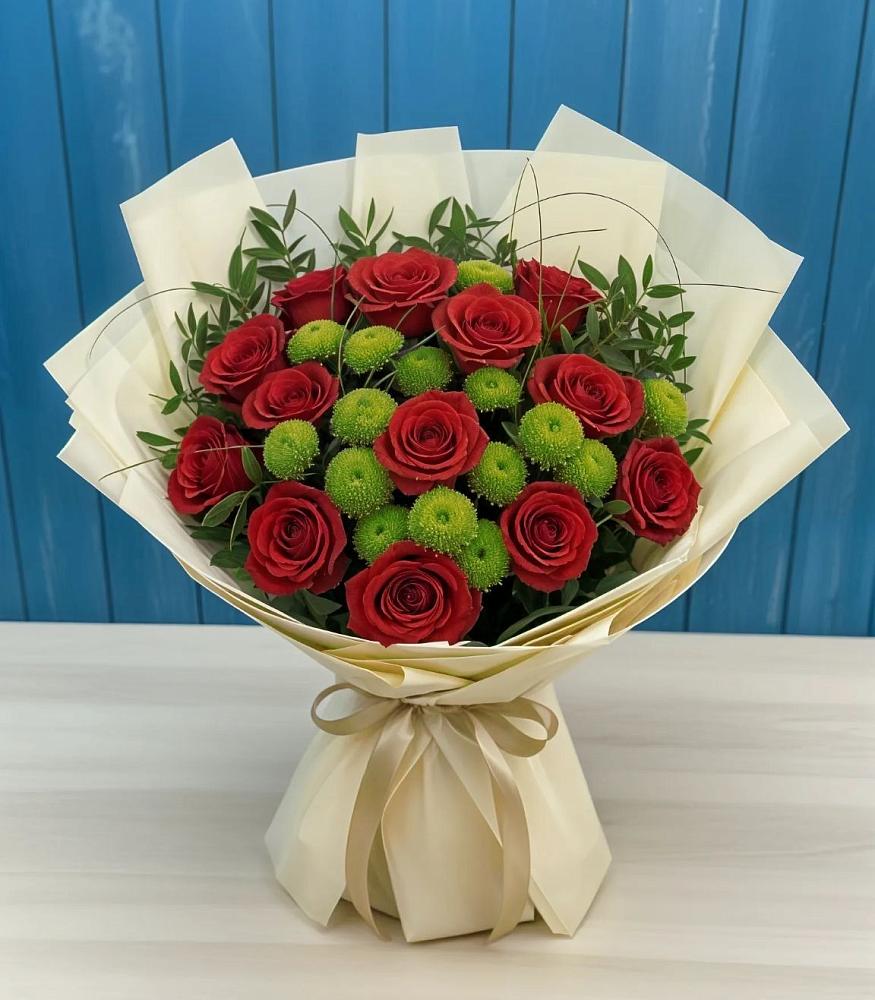 Букет цветов из: Розы и Хризантемы в Каче